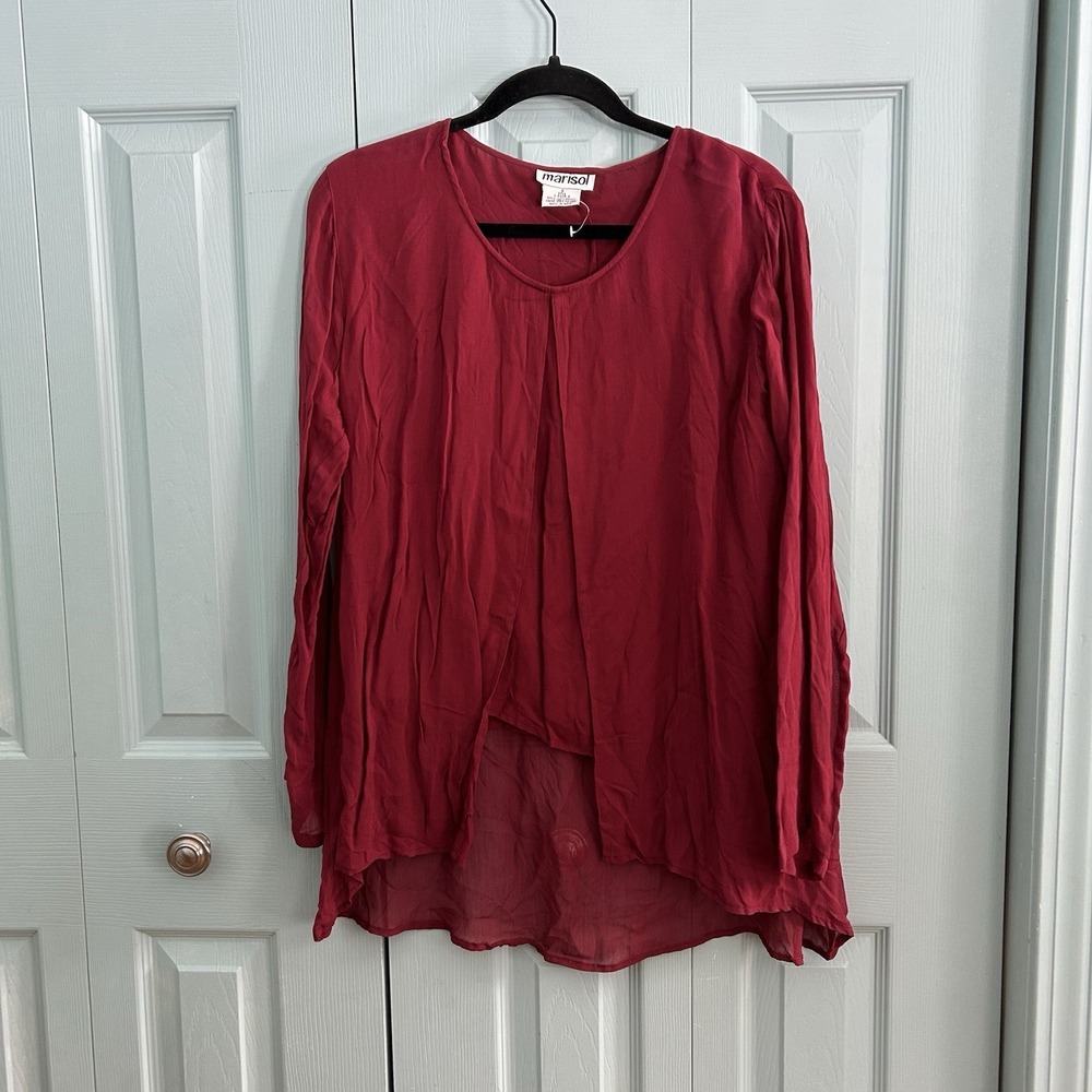 Vtg Marisol Womens Red Flowy Blouse Small Oversized Long Sleeve